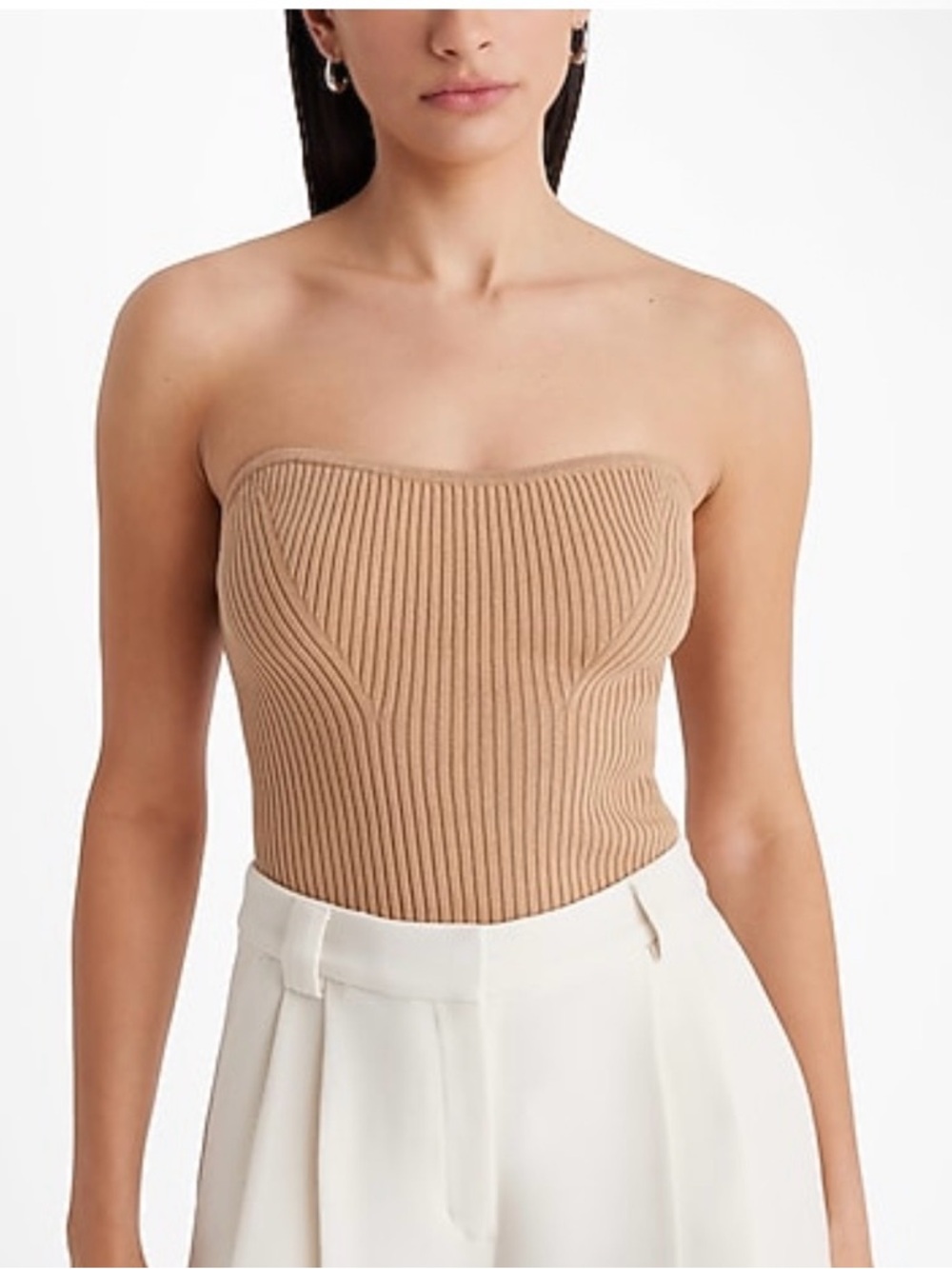 Express Red and tan Ribbed Knit Tube Top with Tags - Picture 4 of 16
